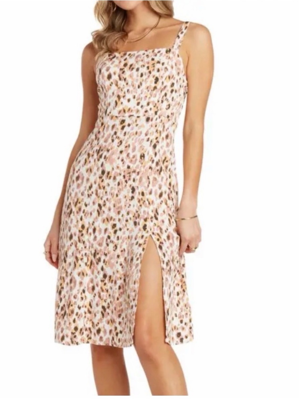 Willow Pink and Cream Leopard-Print Midi Dress with Side Slit